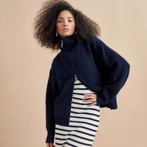La Ligne Bastien Full Zip Sweater in Navy, Size Small